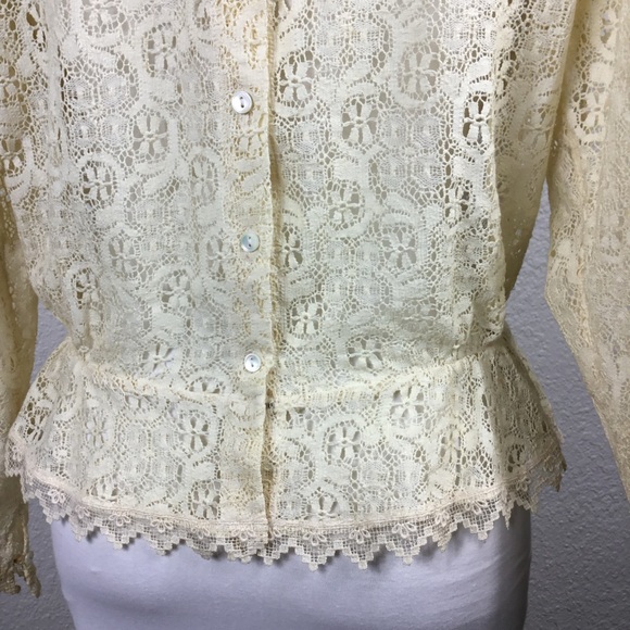 Outback Red Blouse Size S Sheer Vintage  Victorian 1970s Lace Long Sleev… - Picture 9 of 16